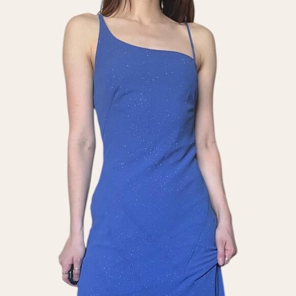 90s/y2k vintage Masquerade blue sparkly backless asymmetric formal fairy dress - Picture 5 of 6